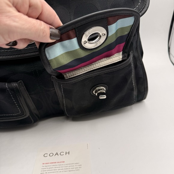 Coach Legacy Turnlock 2-Way Double Pocket Shoulder Bag Signature Black